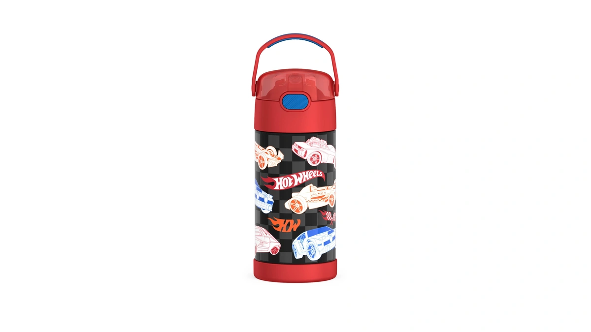 Thermos Funtainer Water Bottle With Straw, 12oz, Hot Wheels