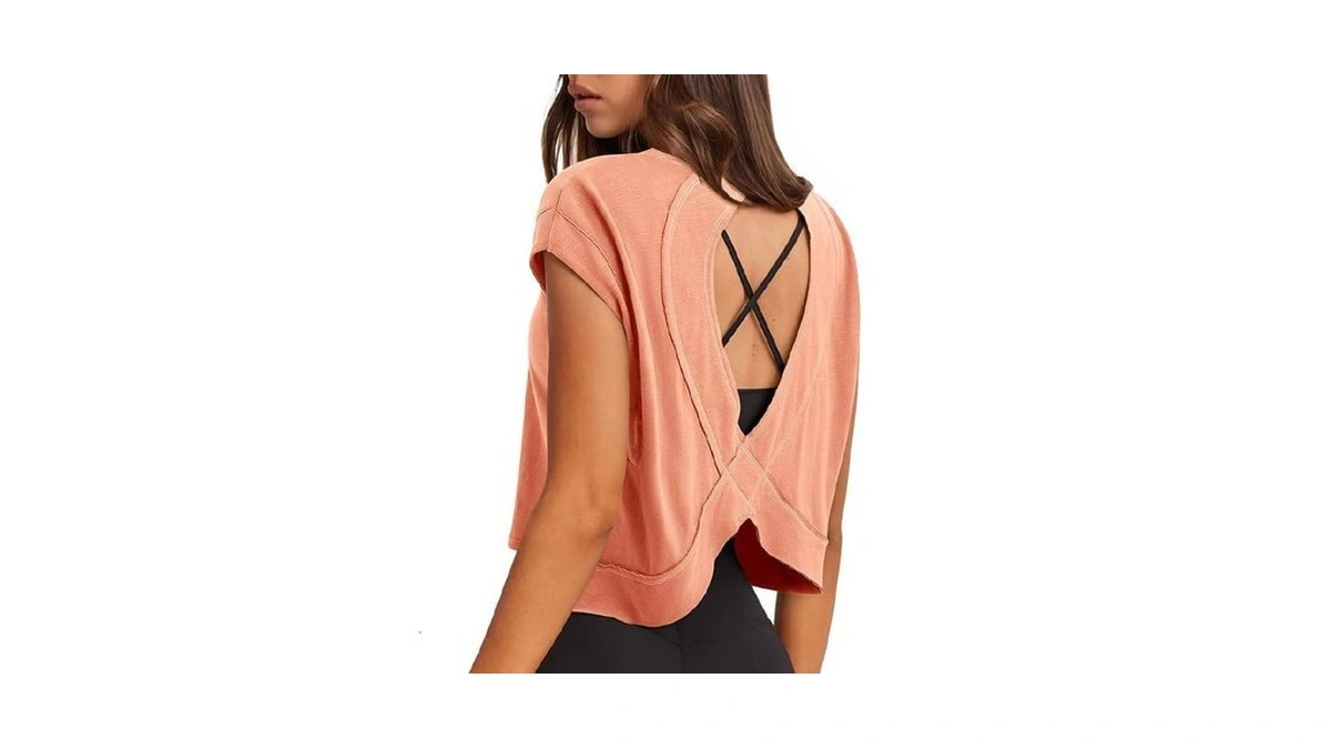 Womens Athletic Open Back Short Sleeve Shirt