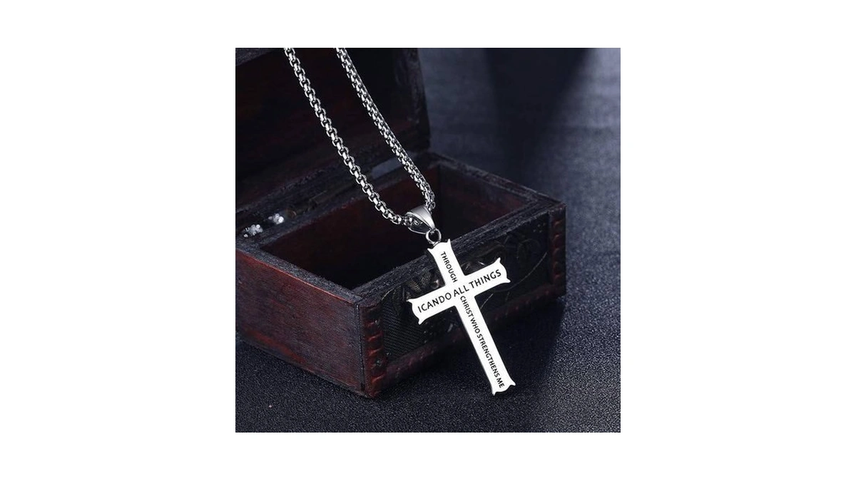 Bible Verse Cross Pendant Necklaces For Men Women Stainless Steel