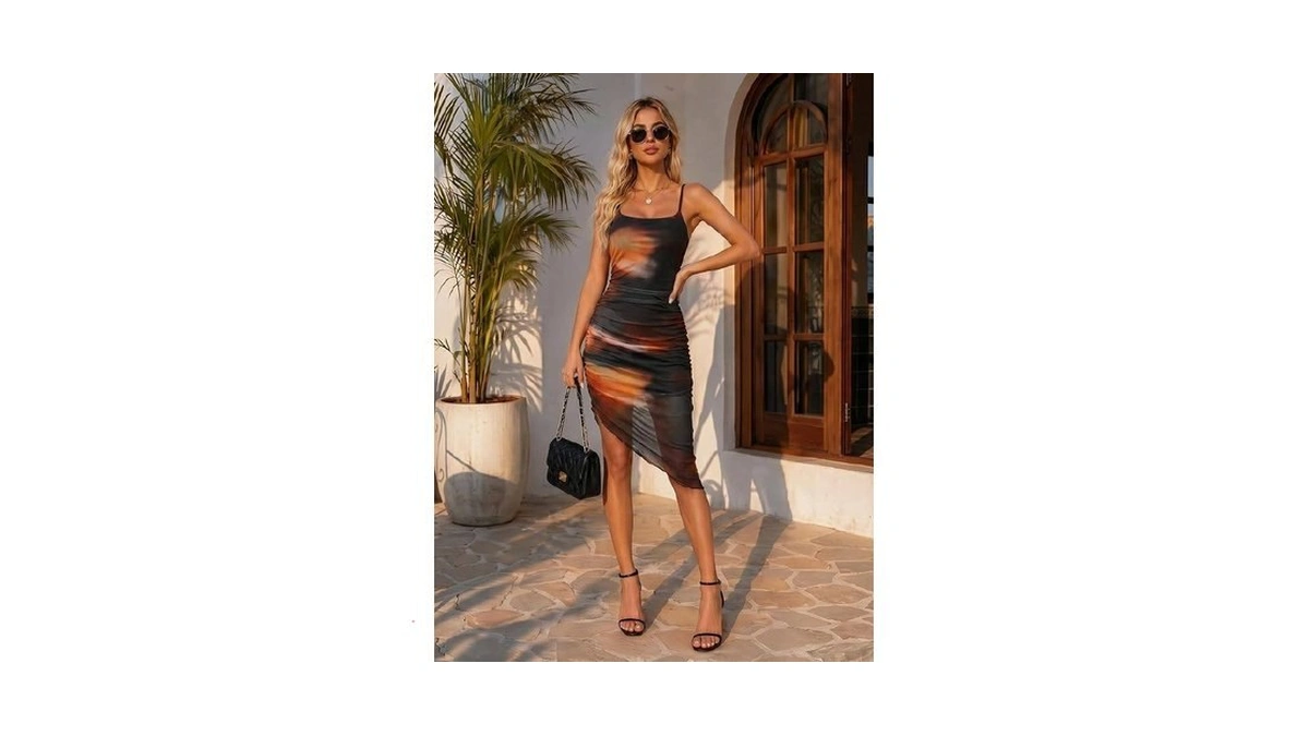 Avidlove Sexy Ruched Mesh Asymmetrical Summer Bodycon Backless Club Beach