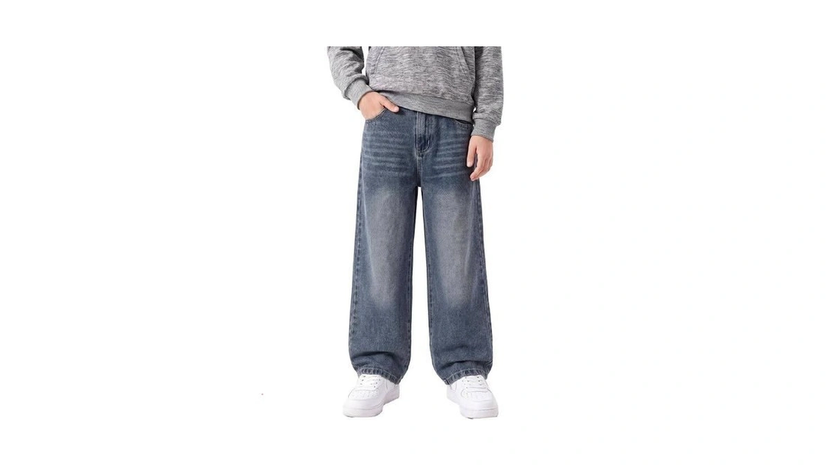 Patpat Boys Baggy Jeans, Classic Straight Leg Jeans For Boys,