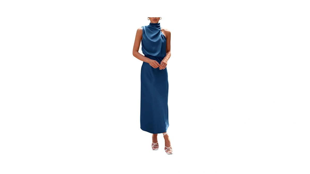 Prettygarden Women's Summer Satin Maxi Cocktail Dress Dark Blue