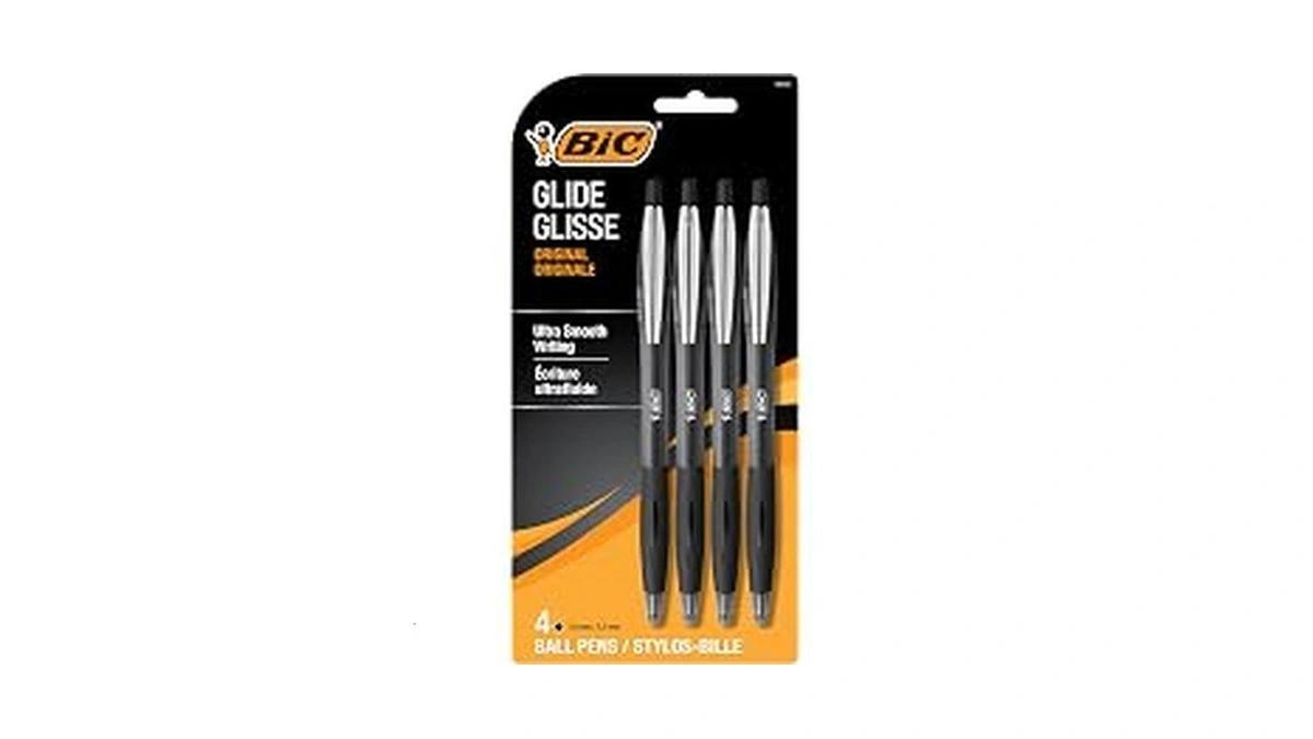 Bic Glide Black Retractable Ballpoint Pens, 1.0mm Medium Point, 4-count