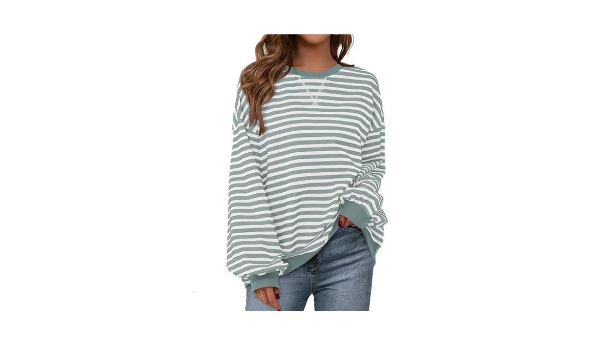 Btfbm Oversized Sweatshirt For Women 2026 Fall,light Green White,m