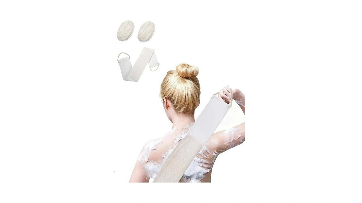 Kaaeiccr Back Scrubber, Natural Loofah Shower Strap With Oval Bath