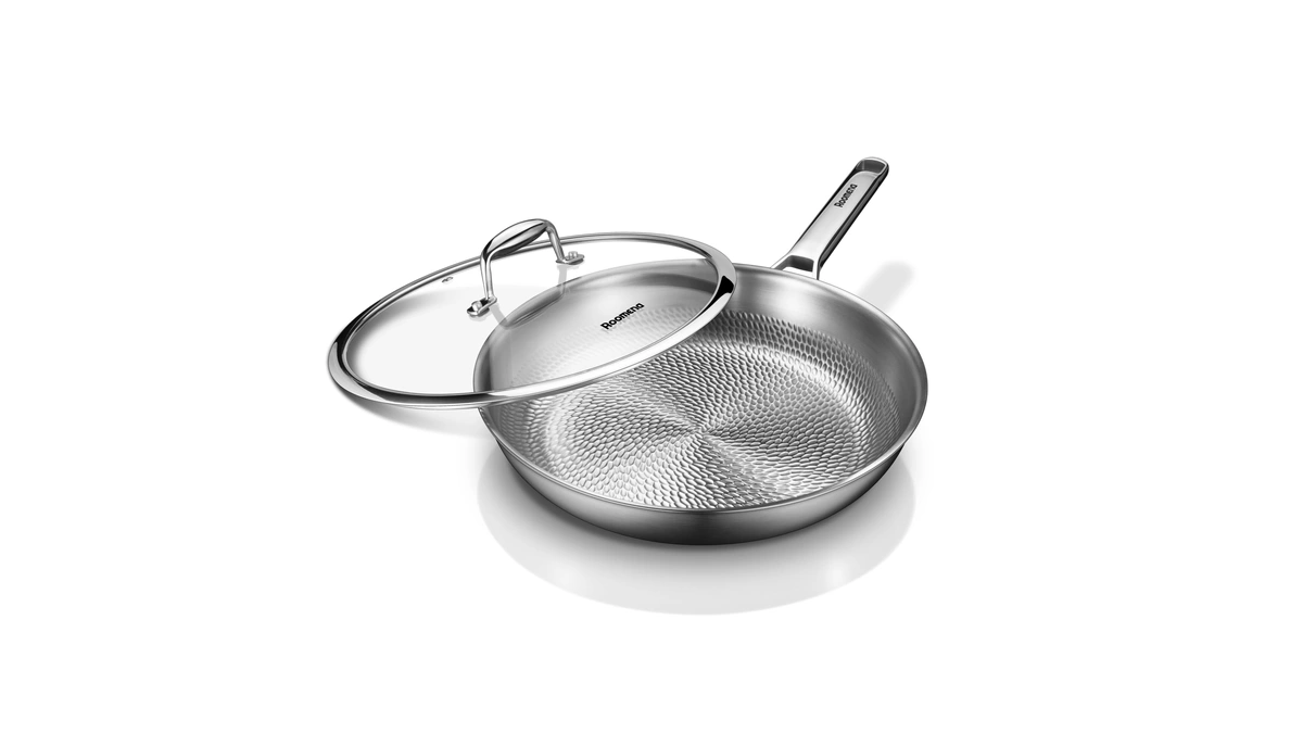 Roomena Titanium Frying Pan For Cooking,12-inch With Lid Bread Baking