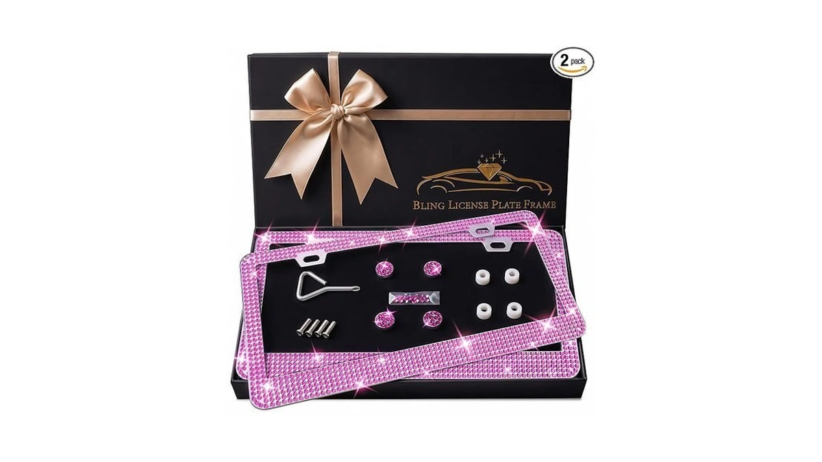 Bling License Plate Frames For Women, 2 Pack, Rhinestone (rose)