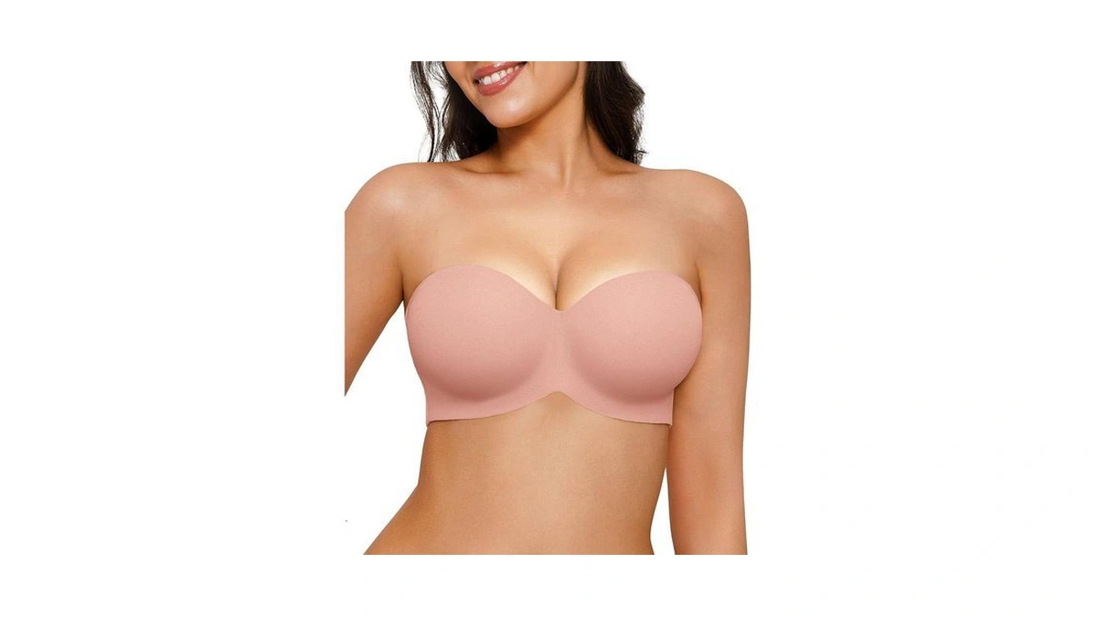 Popilush Strapless Bras For Women Bandeau Unlined Bra No Padding