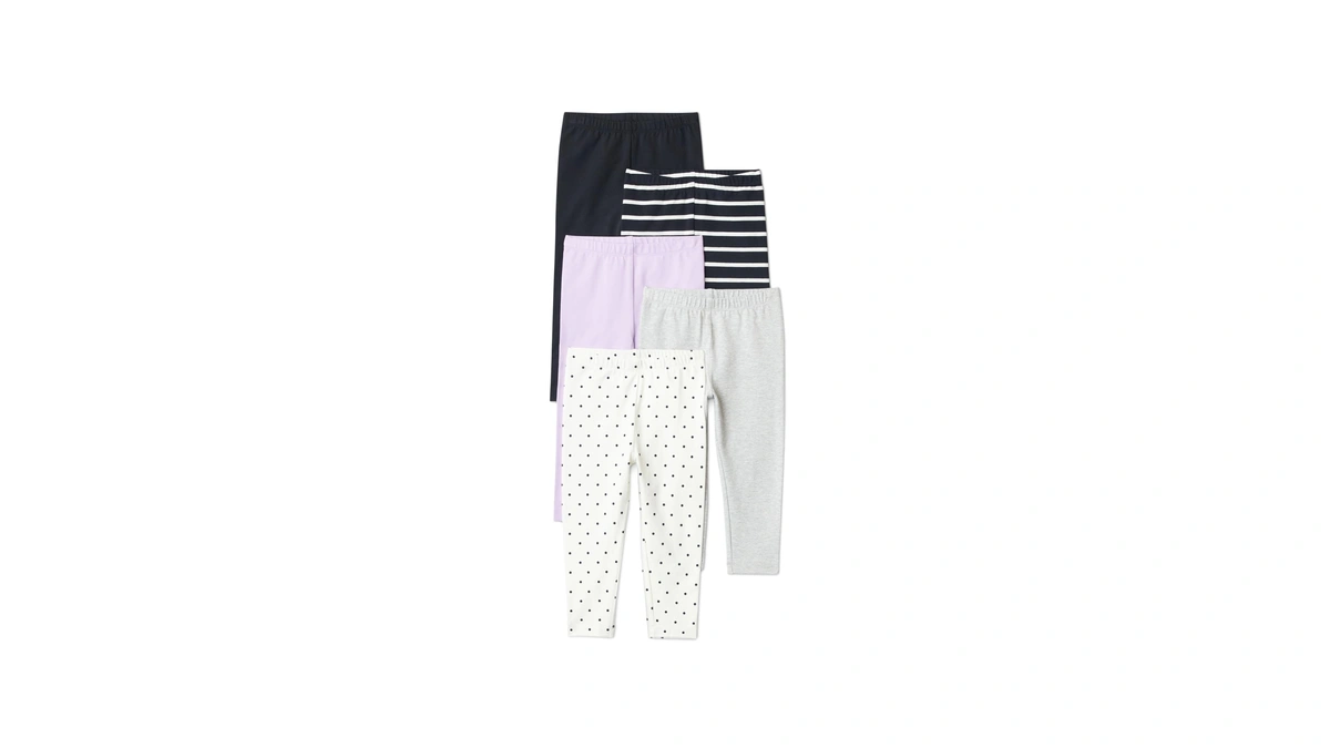 Amazon Essentials Girls' Cotton Stretch Leggings, Pack Of 5, Black/lavender/dot,