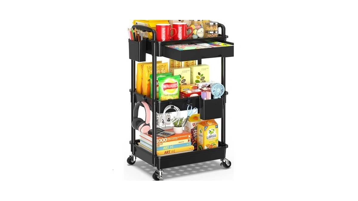 Sunally 3 Tier Rolling Cart With Drawer, Craft Storage Cart