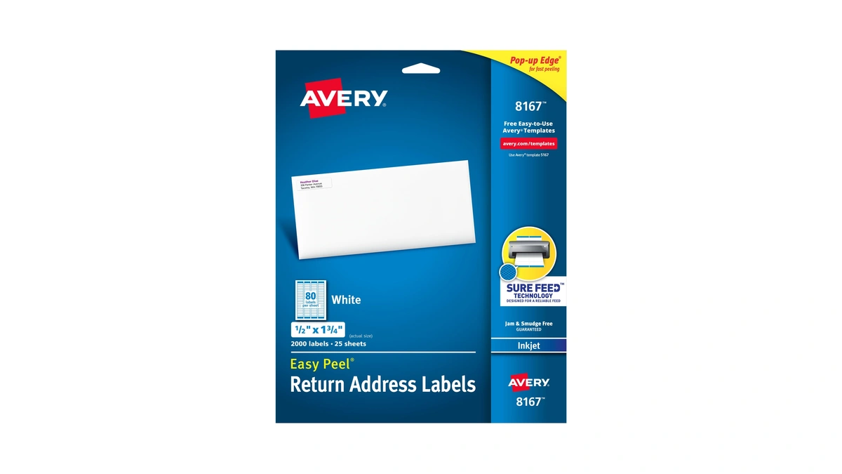 Avery Printable Return Address Labels With Sure Feed, 0.5" X