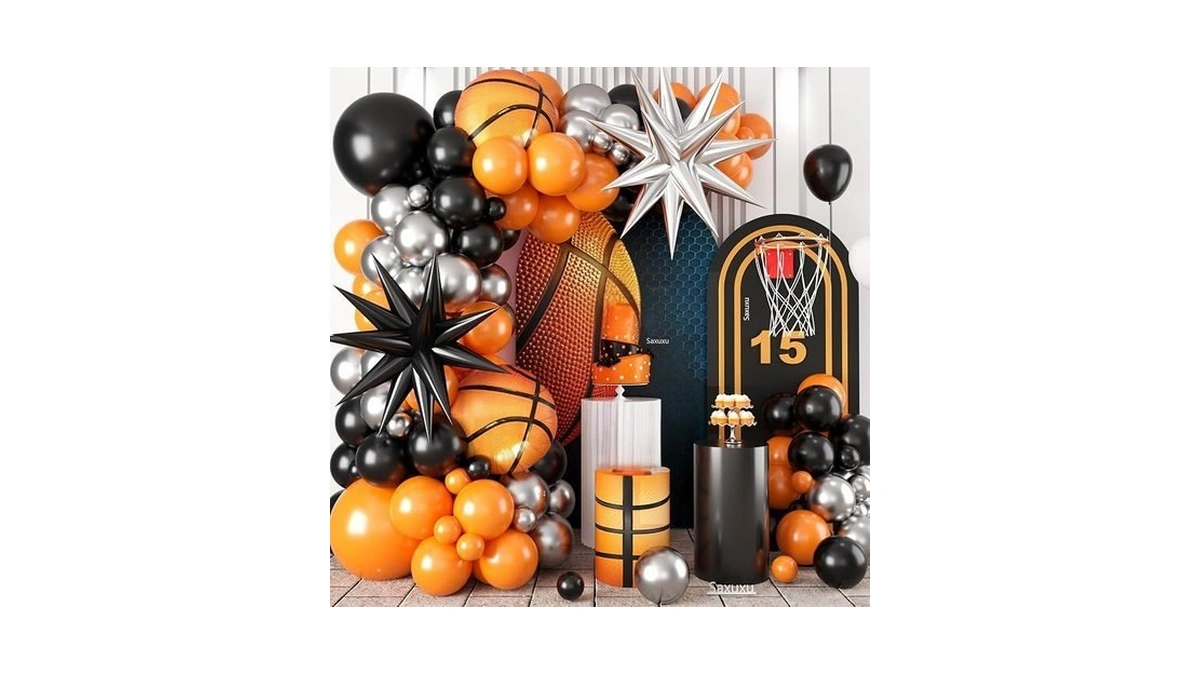 Basketball Balloon Arch Kit, Black Orange Balloons Garland Arch Kit,