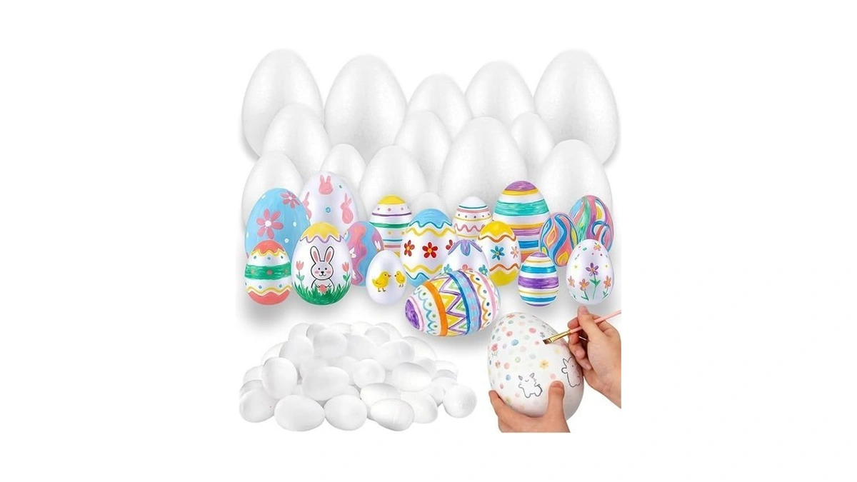 70 Pack White Craft Foam Eggs, Atarvana 4 Sizes Smooth