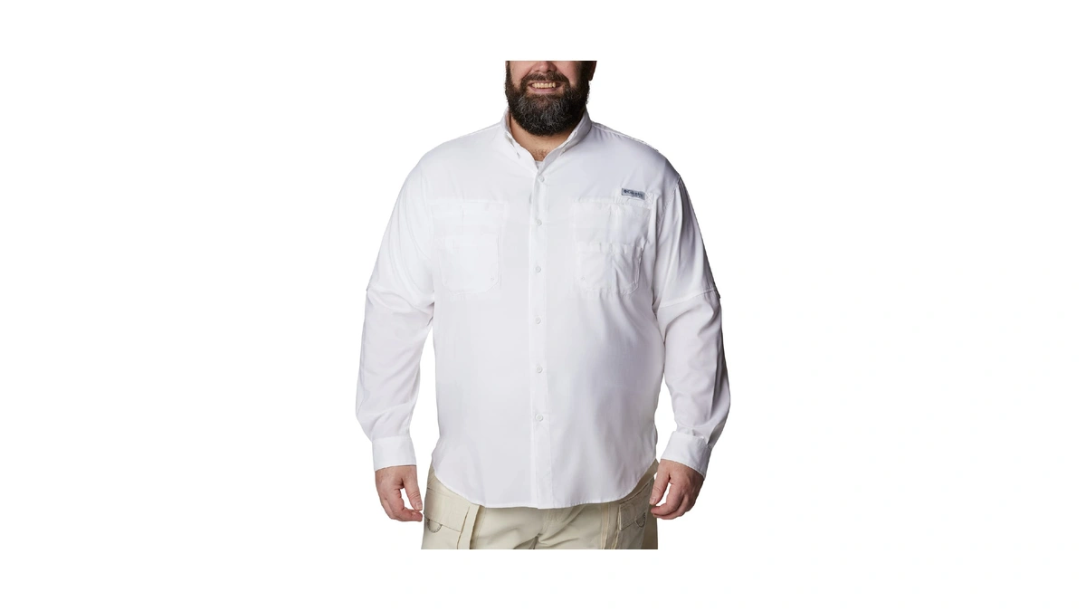 Columbia Mens Pfg Tamiami Long Sleeve Fishing Shirt, White, X-large