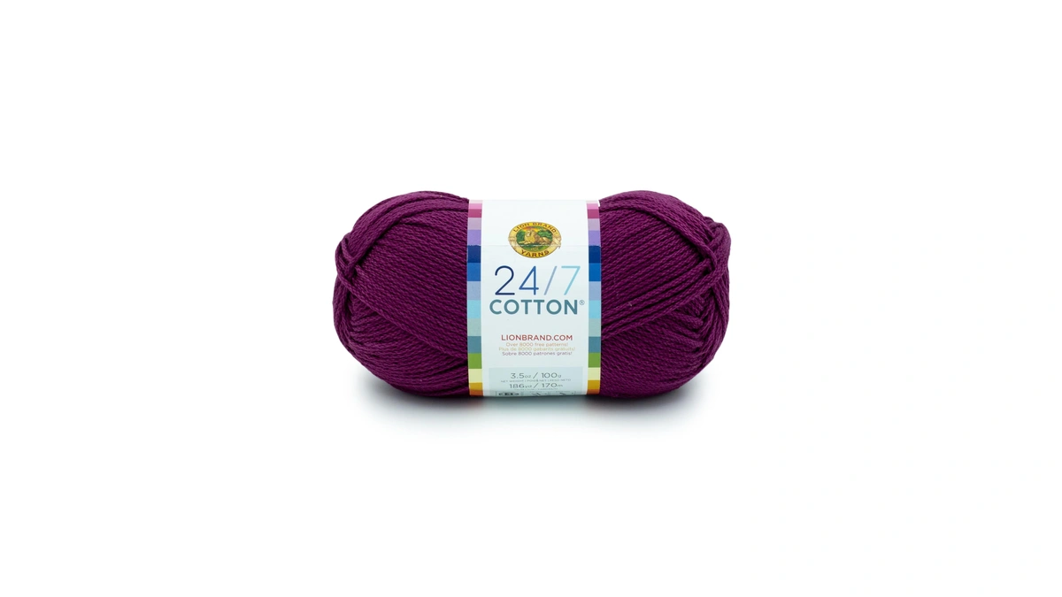 Lion Brand Yarn, 24/7 Cotton Yarn, Beets, Purple, 1 Pack