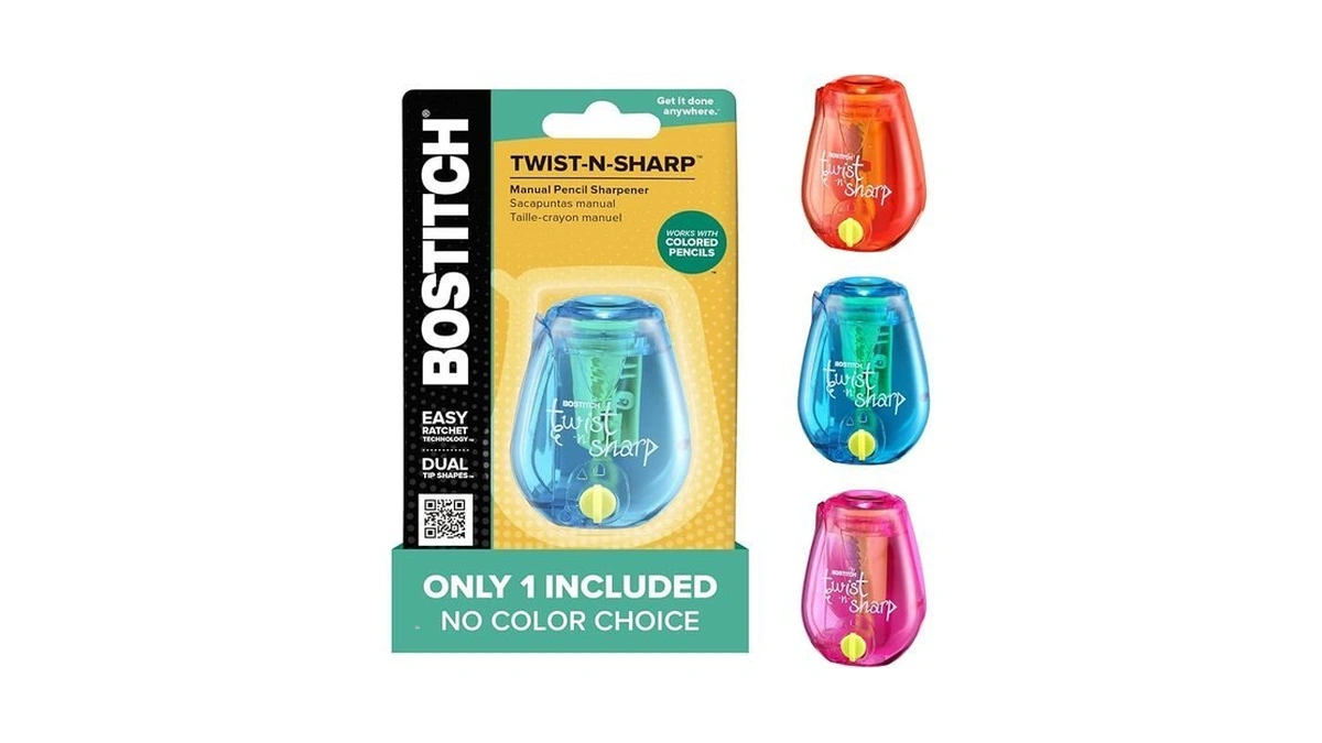 Bostitch Office Pencil Sharpener, Manual, One Assorted Color, Twist-n-sharp, Kids,
