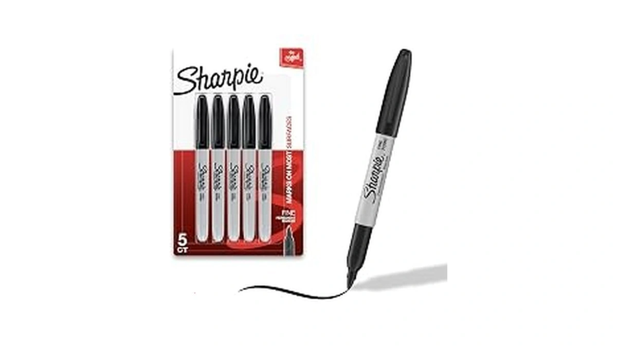 Sharpie Permanent Markers, Fine Tip, Black, 5 Count - Quick