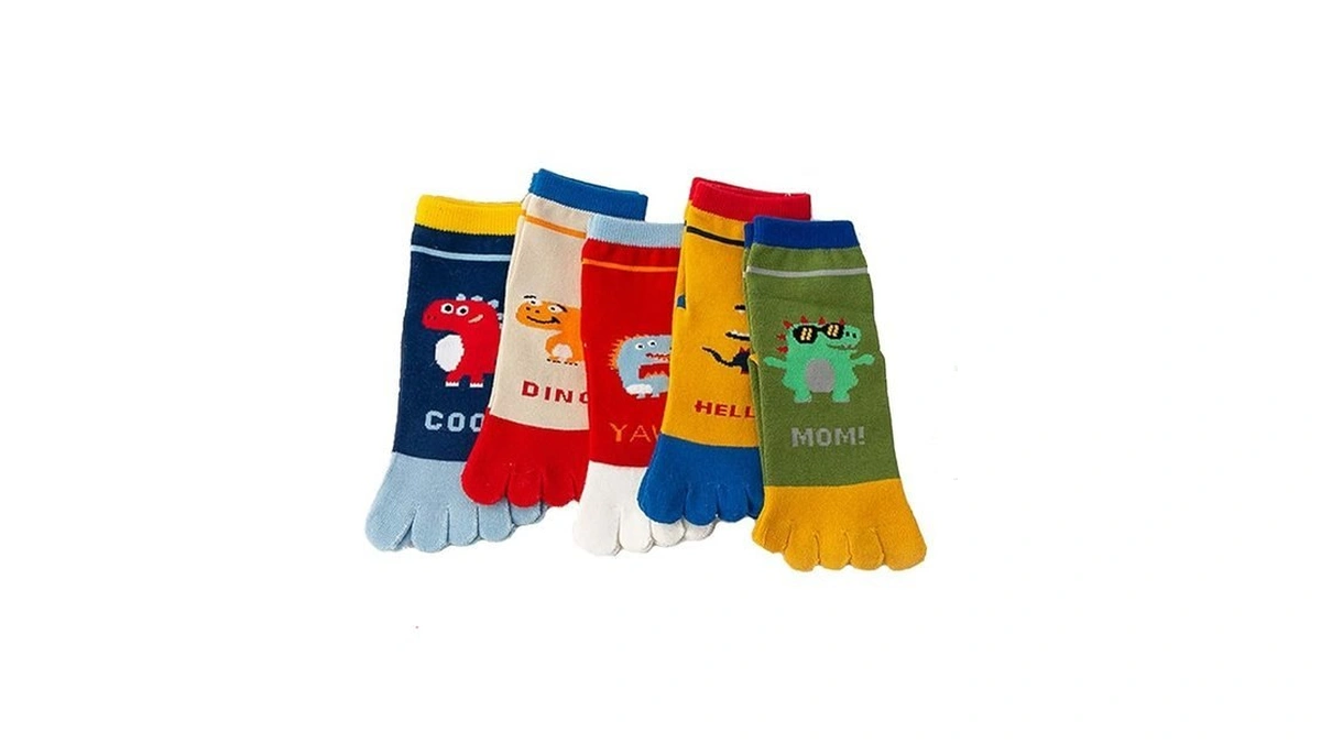 Cicano 5 Pairs Kids Toe Socks Cute Dinosaur Embroidery Pattern