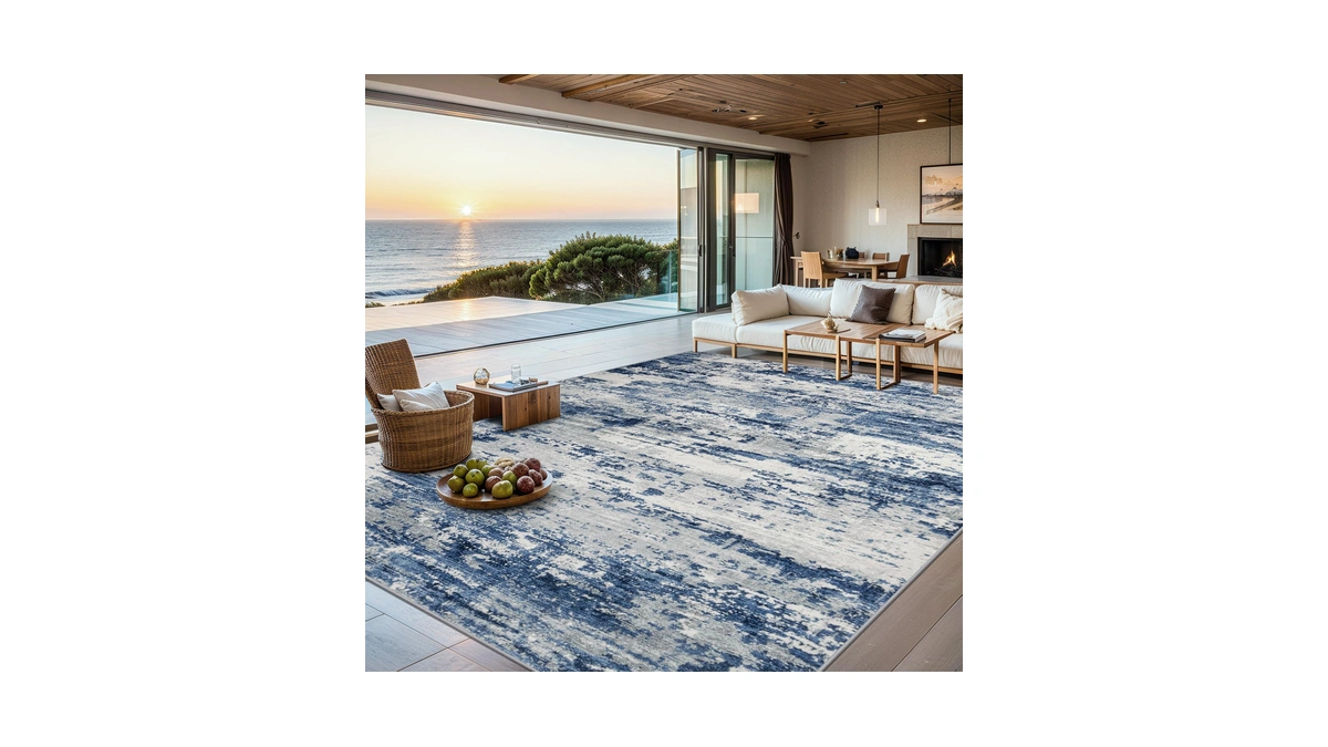 Plhxfr 10x14 Area Rug Living Room: Abstract Washable Carpet Blue