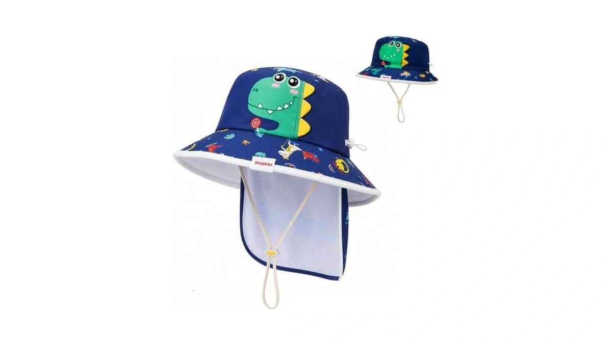 Kids Sun Hat With Neck Flap, Convertible Dinosaur Bucket Hat