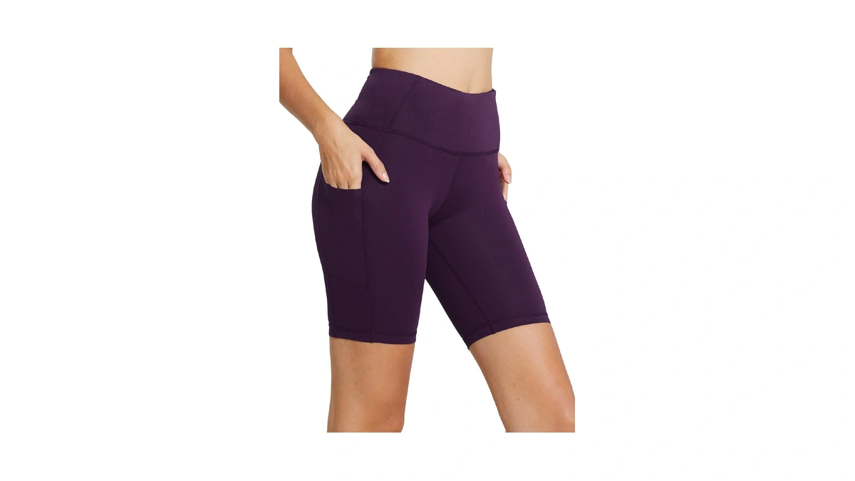 Baleaf Women's High Waist Biker Shorts With 3 Pockets Purple