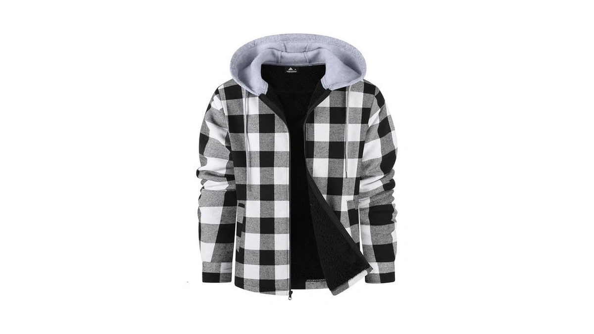 Wenttuo Mens Flannel Plaid Jacket Long Sleeve Fleece Sherpa Lined