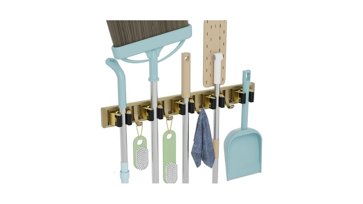Reliahom Broom Holder Wall Mount Mop Hanger Tools Organizer 5racks