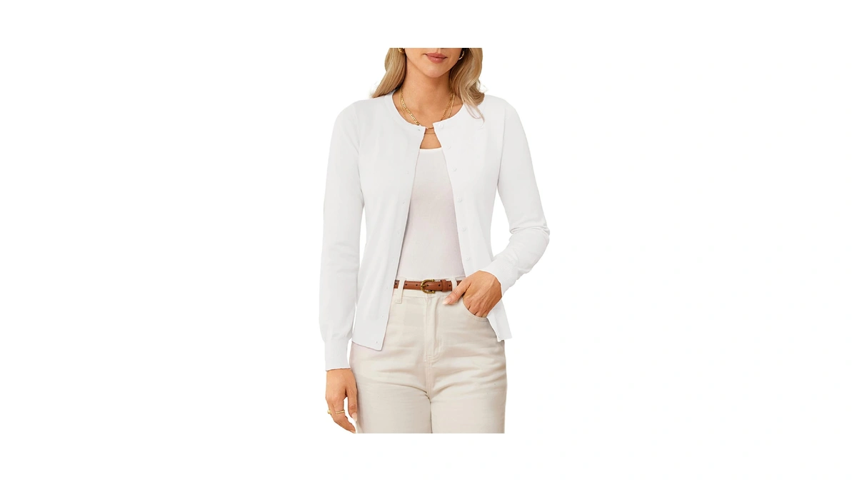 Grace Karin Long Sleeve White Cardigan Sweaters For Women Lightweight