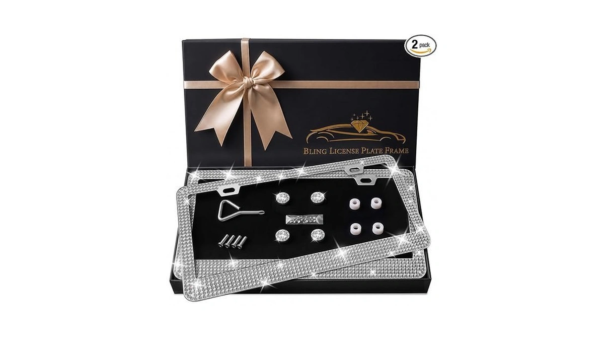 Bling License Plate Frames For Women, 2 Pack, Rhinestone (white)