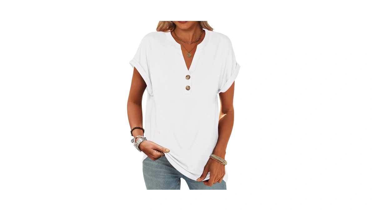 Anrabess Womens Short Sleeve Henley Tops V Neck Dressy Casual