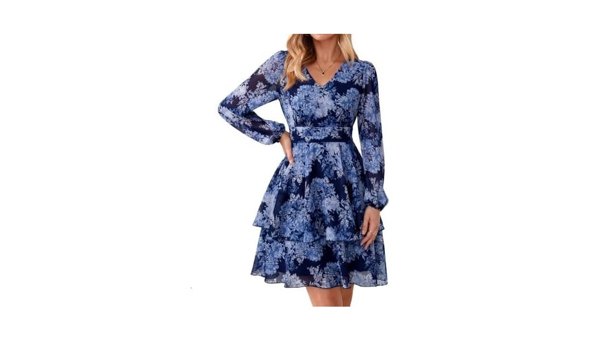 Simplee Womens Floral Wedding Guest Dress Casual Fall Long Sleeve