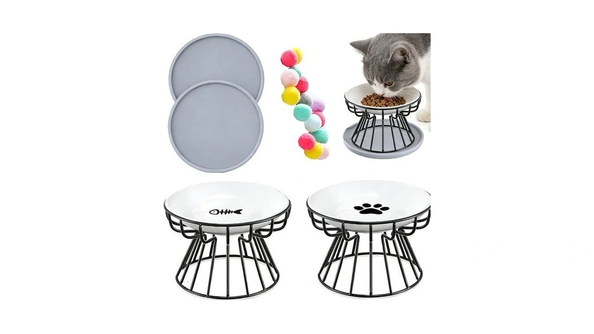 Qualfsterric Elevated Cat Bowls Stand, 2 Pieces, Black