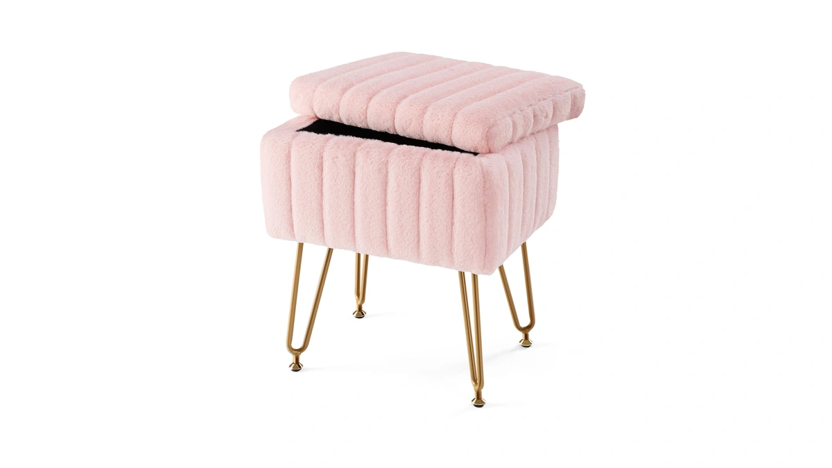 Sweetcrispy Vanity Stool Chair With Storage, 18.9”h X 16”l X