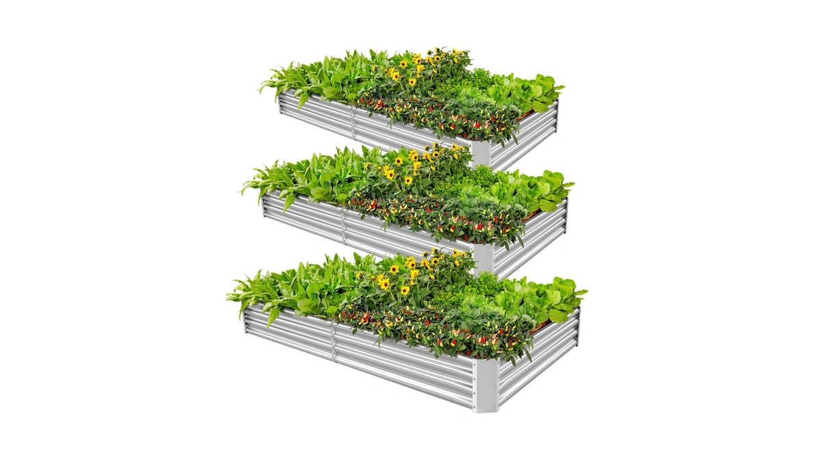 Land Guard 3 Pack 8×4×1ft Galvanized Metal Raised Garden Bed,