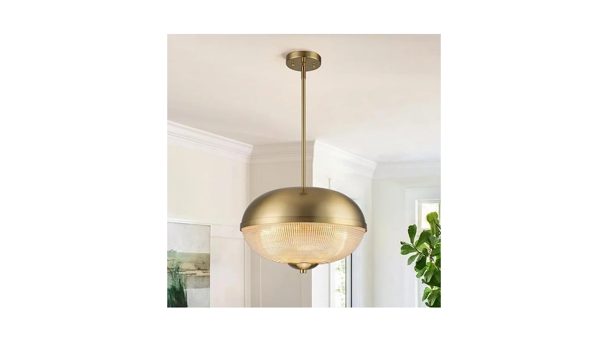 Zicbol Modern Brass Glass Pendant Light, 3-light Gold Hanging Light