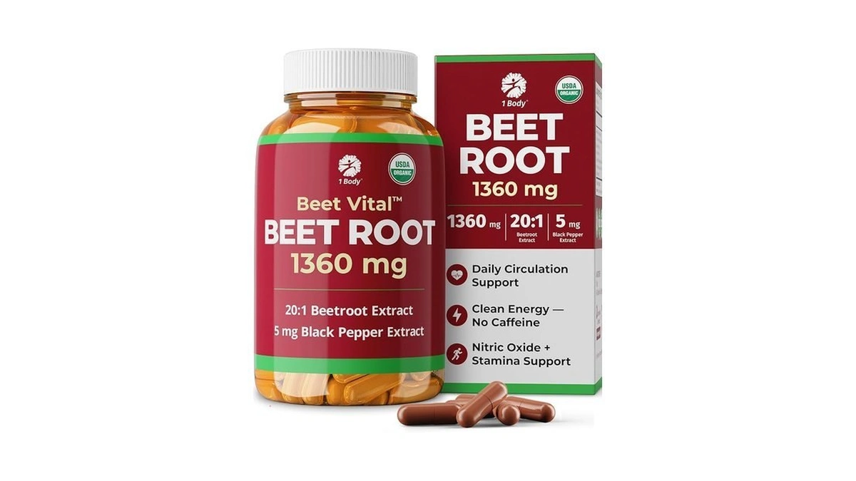 1 Body Beet Root Capsules 1360mg, 20:1 Extract, Beet Vital,