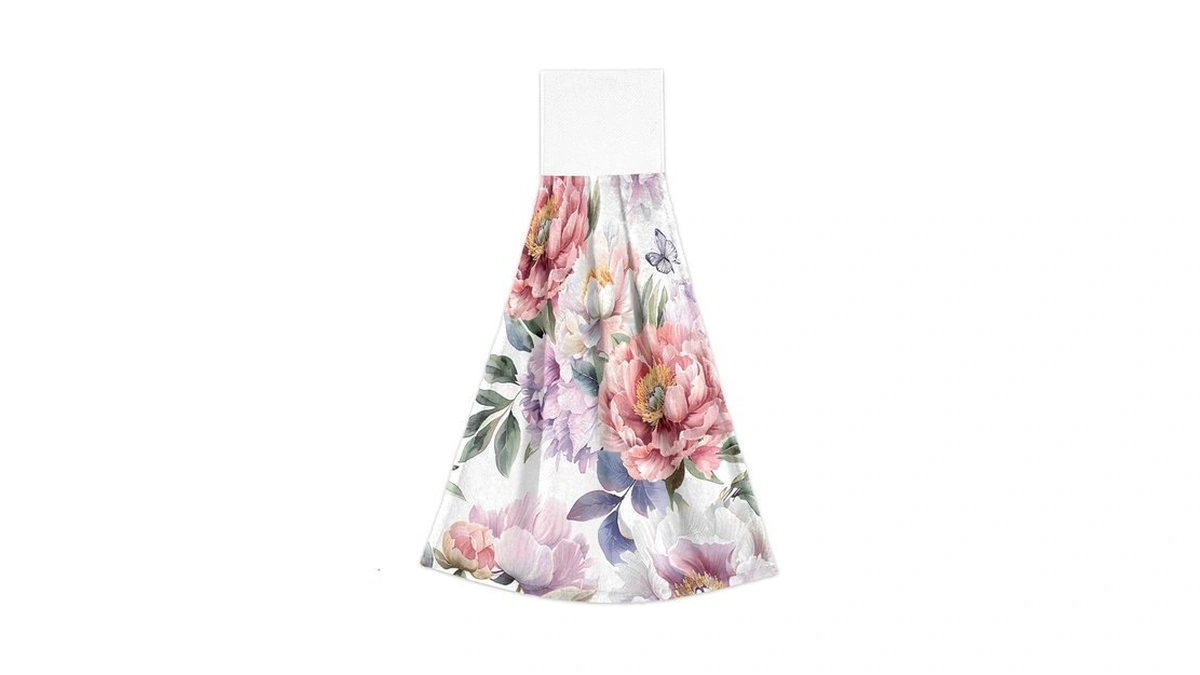 Alaza Vintage Floral Pink Chic Peony Kitchen Towels With Hanging