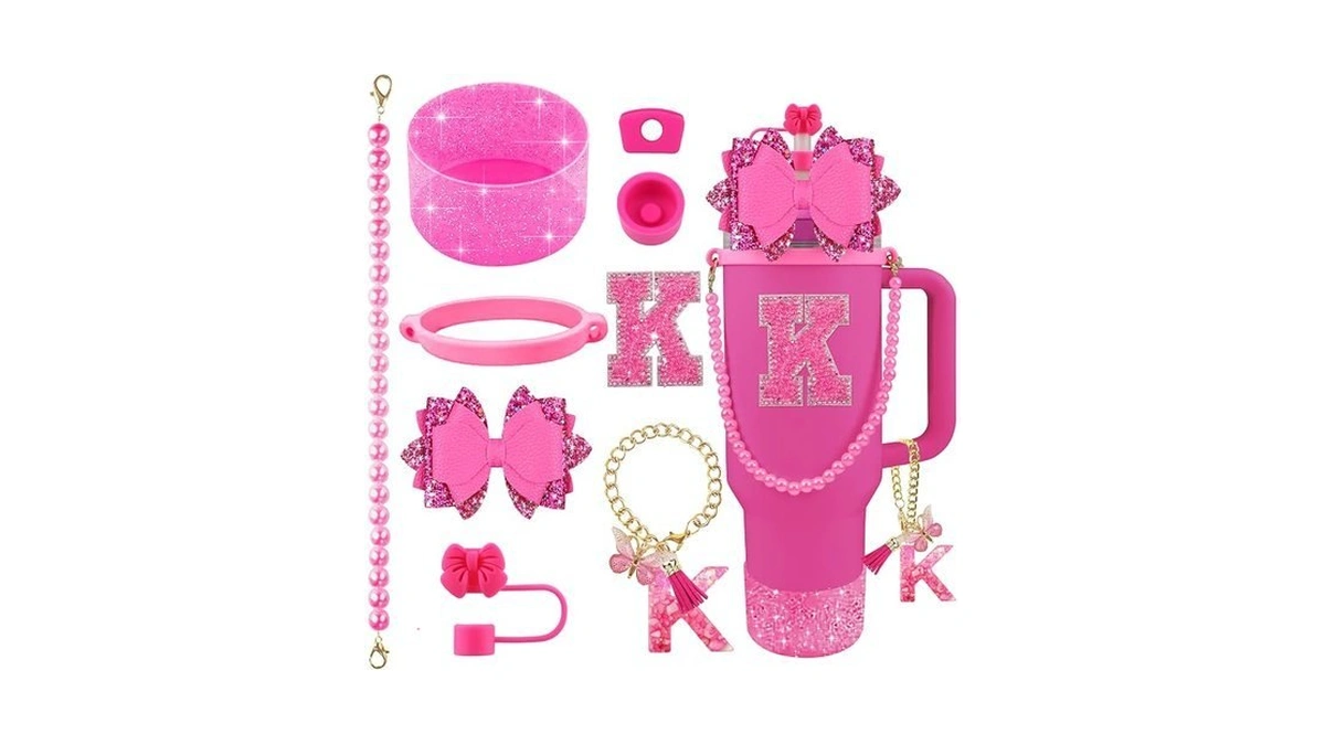 Hpebl 9pcs Hot Pink For Stanley Cup Accessories Set Bling