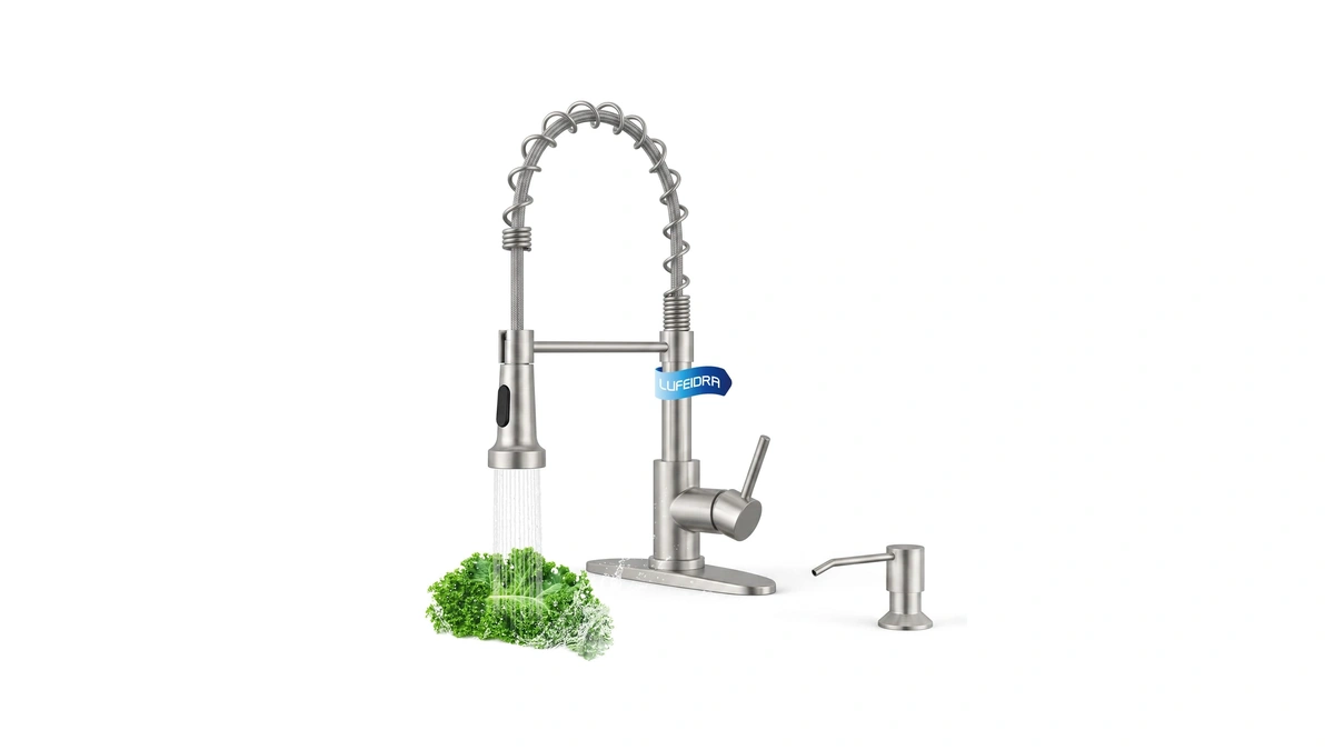 Lufeidra Pull-down Kitchen Faucet With Soap Dispenser, Brushed Nickel