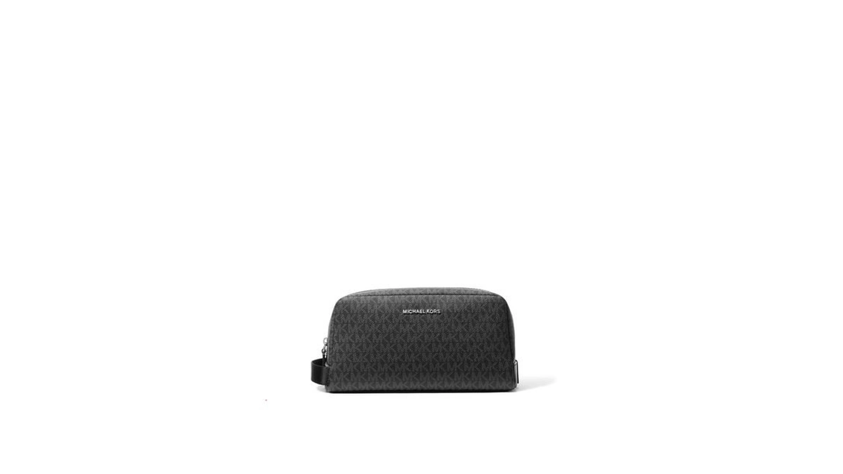 Michael Kors Hudson Toiletry Kit, Shiny Rhodium Hardware/black