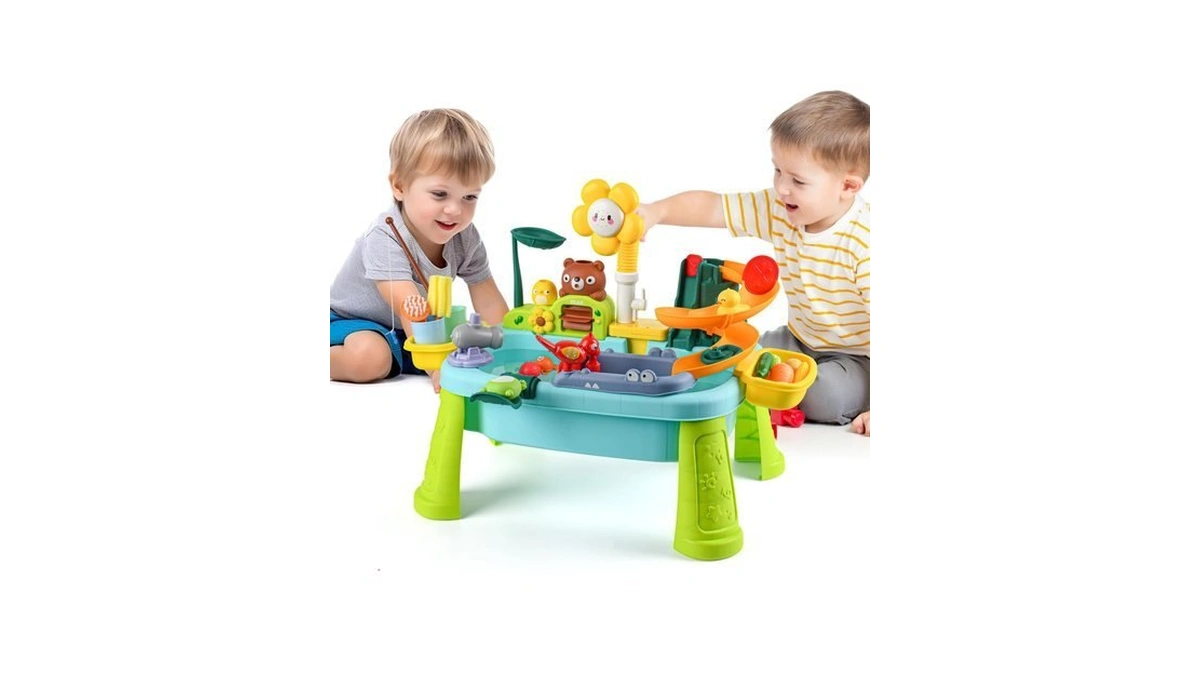 4-in-1 Blue Sunflower Kids Sand Water Table Kitchen Sink Toy