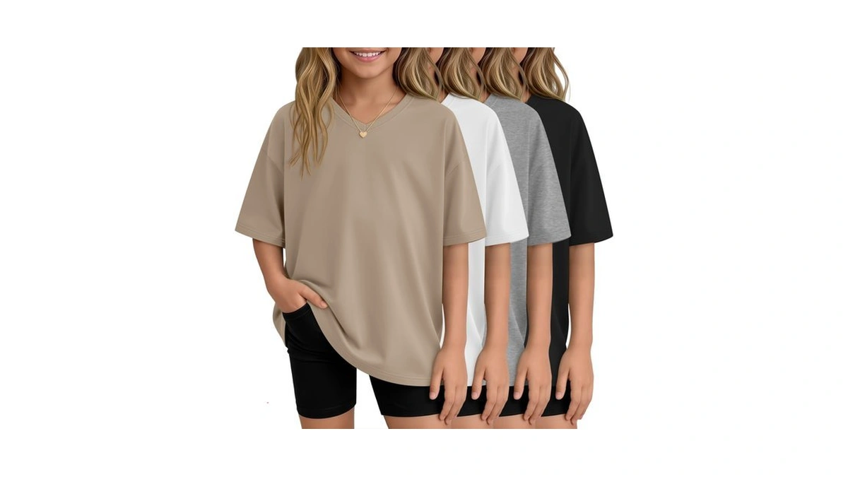 Langyiwee 4 Pack Girls Oversized Shirts