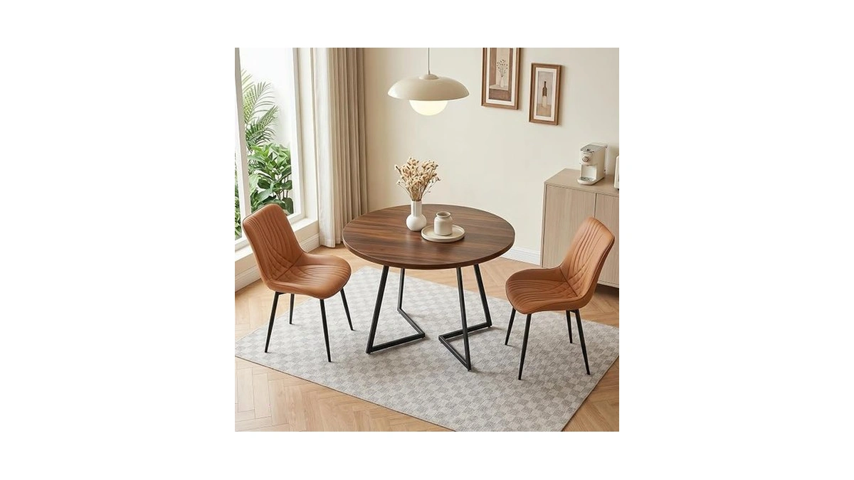 Vecelo 3-piece Dining Table Set, Round Tabletop With Chairs, Vintage