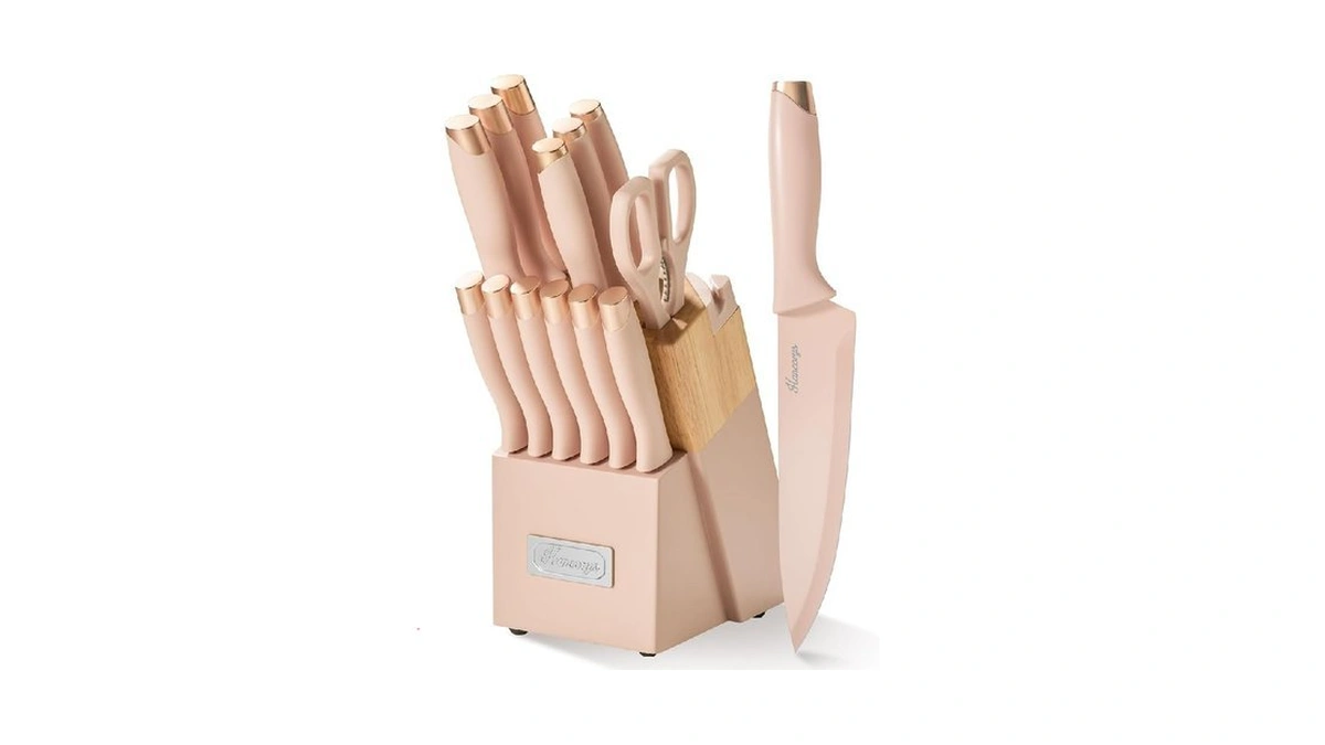 Hancorys Knife Set, 15 Pcs Kitchen Knife Set With Block,