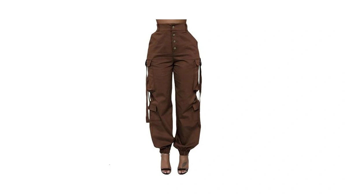 Nattemaid Women's Casual Plus Size Loose Elastic Buttons Down Cargo