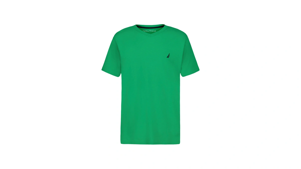 Nautica Boys' Short Sleeve Solid V-neck T-shirt, Soft, Comfortable, Relaxed