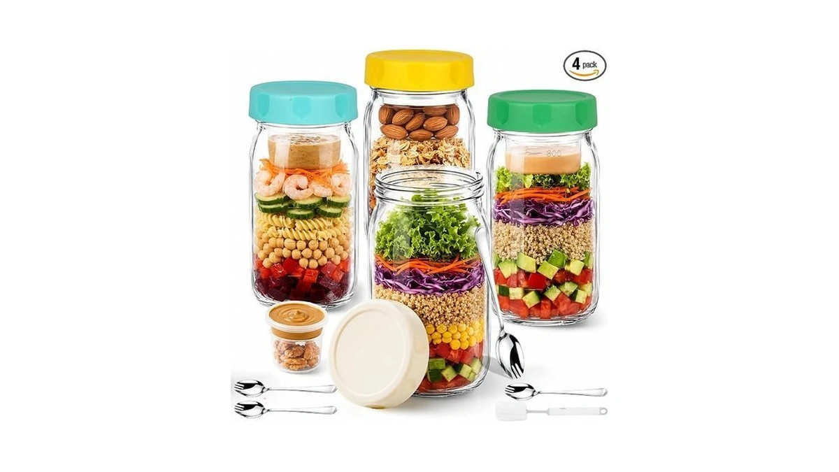 Xlmys 4 Pack Salad Jar, 32oz Salad Jars With Separate