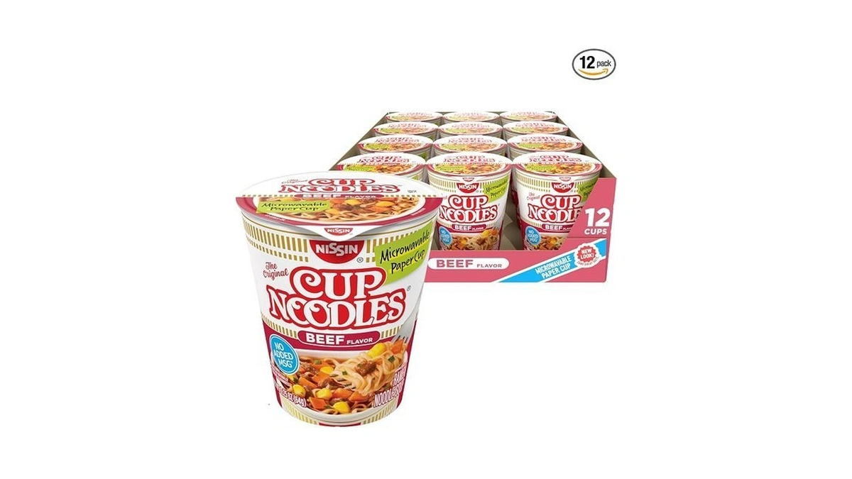 Nissin Cup Noodles Soup, Beef Flavor, Microwaveable Paper Cups, Instant