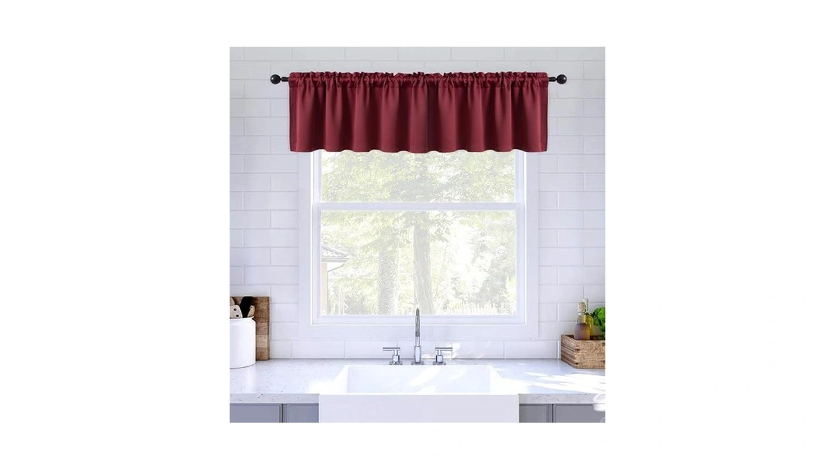 Miulee Wine Red Blackout Rod Pocket Window Valance 42" X