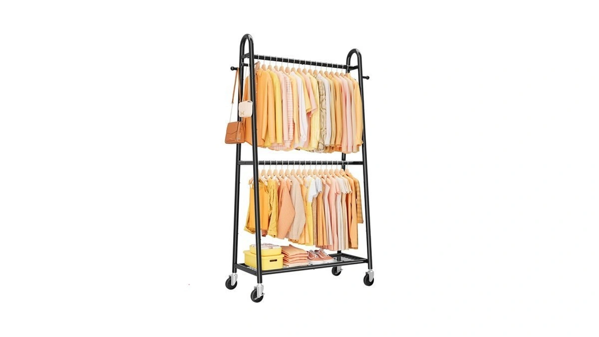 Sakugi Clothes Rack 36.5" X16.9" X72.8" Black Double Rod Mesh